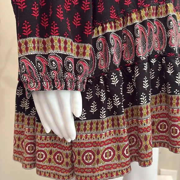 Beachlunchlounge Floral Paisley Mixed Print Peasant Tunic Size XL Long Sleeve - Picture 7 of 13